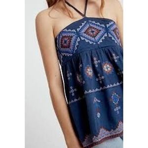 Anthropologie Asha Embroidered Pure Cotton Halter Tank Blouse